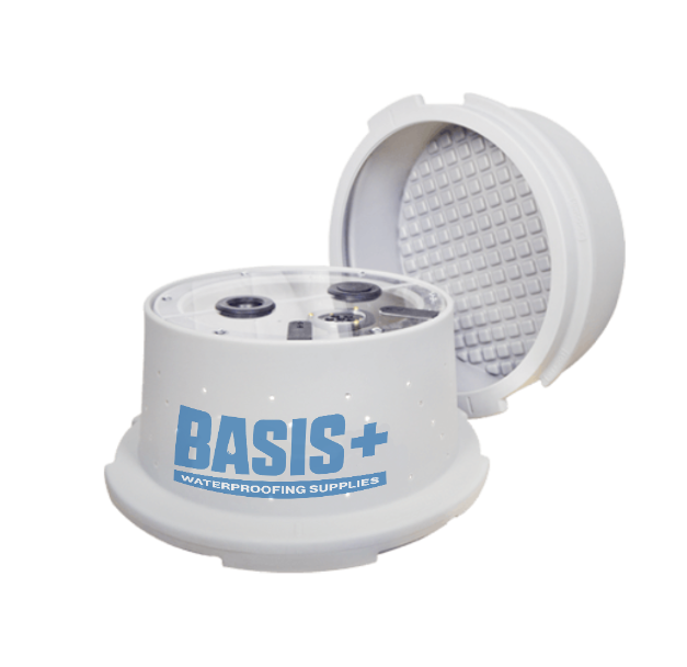 18" Sump Pump basin - dual discharge split lid